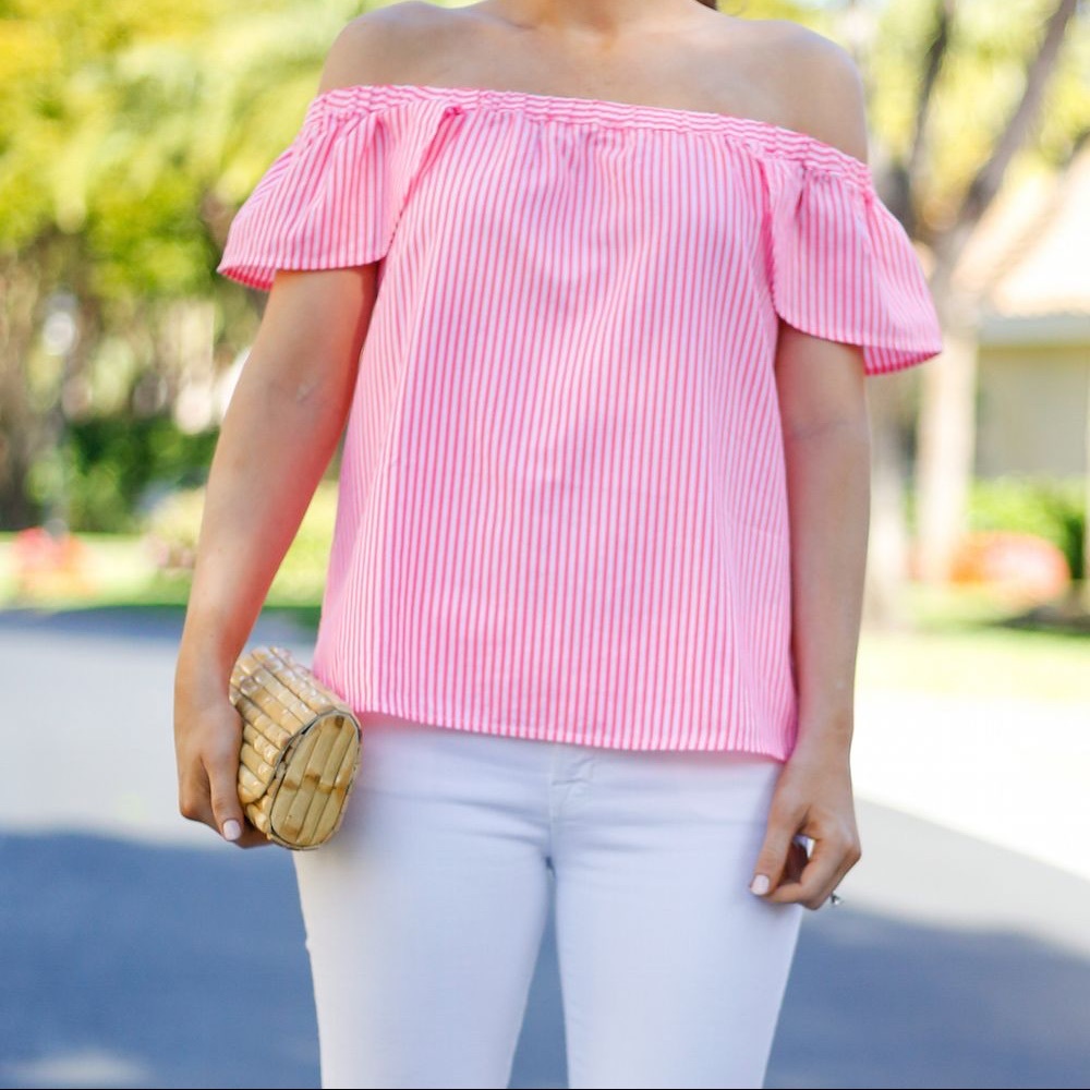 Vineyard Vines Stripe Off the Shoulder Shirt